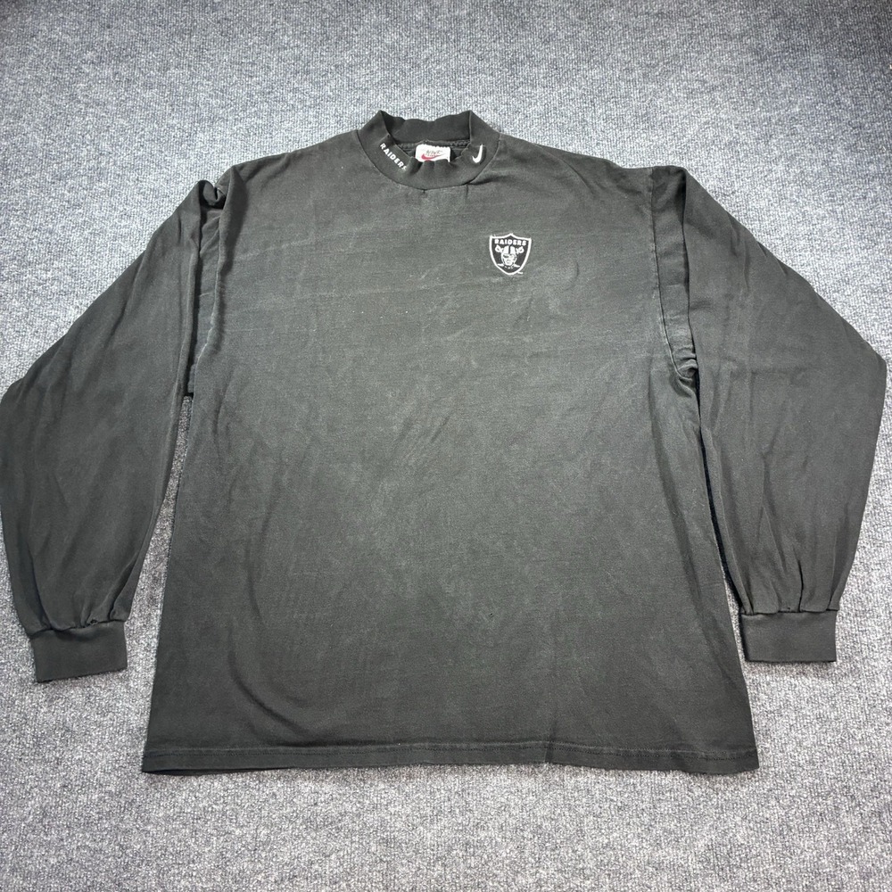 Vintage Nike Oakland Raiders Shirt XL Black Long Sleeve Mock Neck Made USA NFL